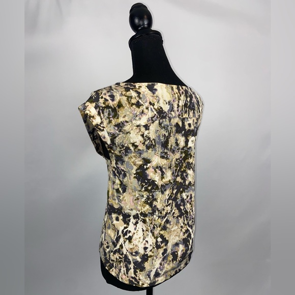 Blouse Top Abstract Size XS French Connection Olive Green & Tan - Picture 6 of 9